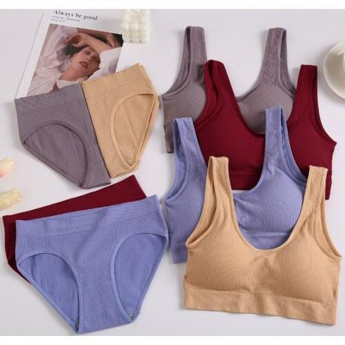 Summer Seamless Tops Set High Waist Panties Women Wireless Underwear Suit Soft Padded Bras Set S-XL Backless Bralette Lingerie