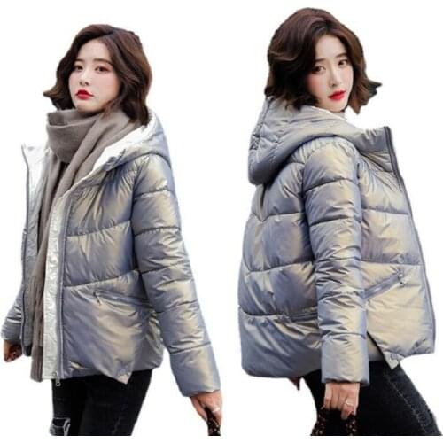 Short Gloosy Hooded Parkas Solid Color Winter Jackets For Women 2021 New Casual Big Pocket Parkas Winter Coat Women