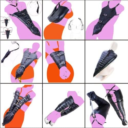 Leather Bondage Leg/Arm Binder Over Shoulder Lace Up,Behind Back Straight Jacket,BDSM Slave Gloves Wrist Cuffs Armbinder Sex Toy