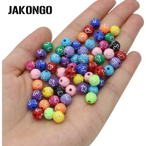 200pcs Round Acrylic Ball Spacer Beads Cross Loose Beads for Jewelry Making Bracelet Accessories Handmade Findings DIY