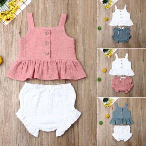Cute Summer Toddler Kids Baby Girls Outfits Set Sleeveless Crop Top+Bow Ruffle Short Pant 2Pcs Infant Princess Beach Clothes Set