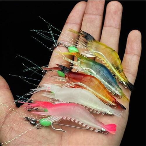 6PCS/Lot 9cm/6g Luminous Shrimp Soft Lure Artificial Silicone Bait With Hooks Swivels Lures Set Fishing Tackle Luminous Mouth