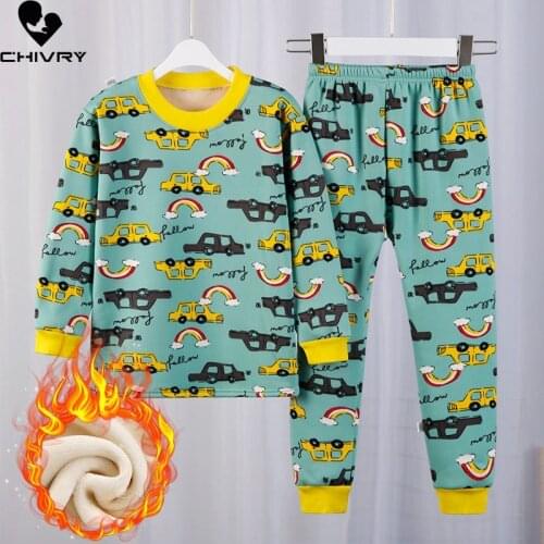New 2020 Kids Boys Girls Autumn Winter Thicken Warm Pajama Sets Cartoon Print T-Shirt Tops with Pants Baby Sleeping Clothing Set