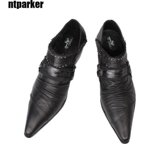 Ntparker-Japanese Style pointed toe shoes high-heeled Mans Leather Shoes, Wedding/Stage/Business Shoes for Man, EU38-46