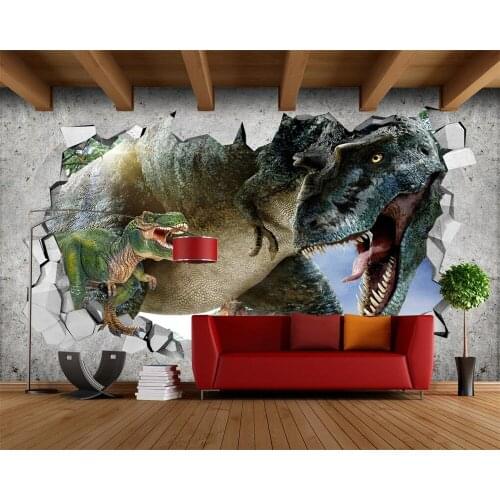 Beibehang Custom Wallpaper Brick Wall Lime Residual Dinosaur 3D TV Backdrop Wall Decorative Background Mural photo 3d wallpaper