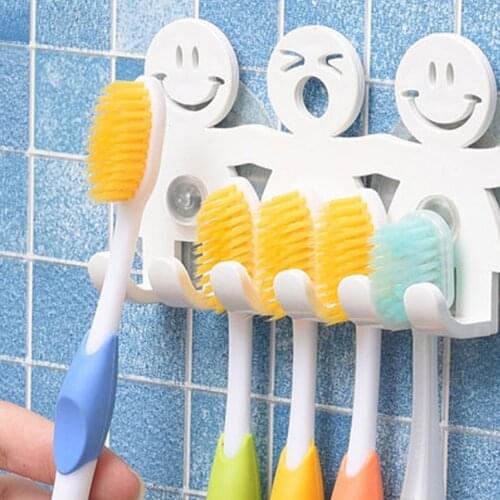 1PC Toothbrush Holder Wall Mounted Suction Cup 5 Position Cute Cartoon Smile Bathroom Sets Toothbrush Cup