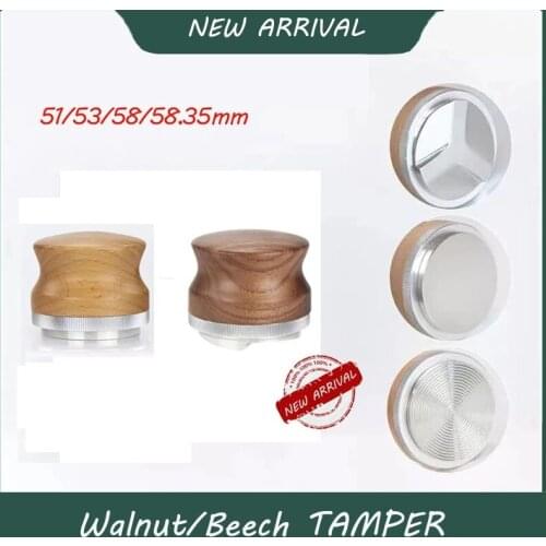 51/53/58/58.35mm Coffee Tamper Adjustable Fan/Flat Base Walnut Wood Handle Espresso Powder Hammer Coffee Accessories Barista
