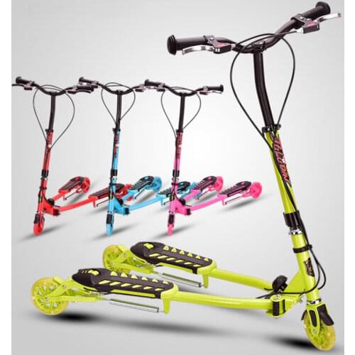 RF-101 Portable Childrens Frog Kick Scooter Flash Double Pedal Scooter Three Wheel Scissors Scooter Pole 3 Gears Adjustment