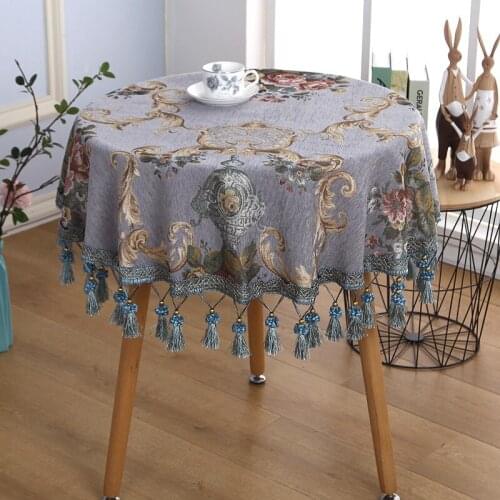 Luxury European Round Tablecloth Chenille Table Cloth with Handmade Tassels Royal Vintage Table Covers Art Dining Table Mat