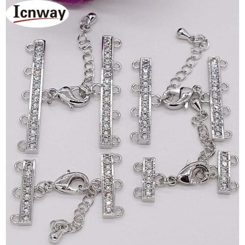 Rhinestone inlay Gold&silver Plated Clasps 2/3/4/5 Rows For DIY bracelet necklace Free shipping wholesale