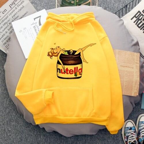 Cute Nutella Kawaii Print Hoodies Autumn Winter Loose Harajuku Sweatshirt Female Pullover Tops Women Hoody Casual Female Clothes