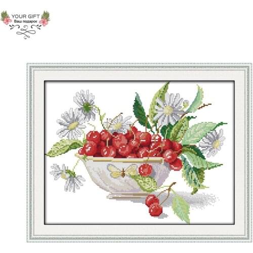 Your Gift Counted and Stamped Cherry Fruit Bowl Needlework Needlepoint Embroidery DIY Cross Stitch kits for Home Decor J168