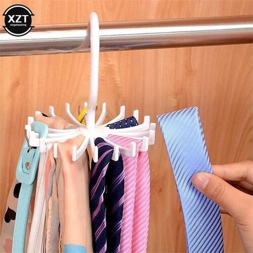 Tie Hanger Plastic Portable Tie Rack Closets Rotating Hook Holder Belt Clothes Tie Rack Storage Home Supply Multifunction Tools