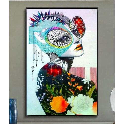 W311 Trippy Psychedelic Abstract Girl Trend Beautiful Fashion Silk Fabric Wall Poster Art Decor Sticker Bright