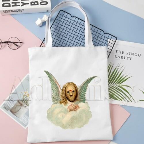Angels Funny Women Canvas Shopping Bag Letters Print Female Cloth Shoulder Bag Eco Handbag Tote Reusable Grocery Shopper Bags