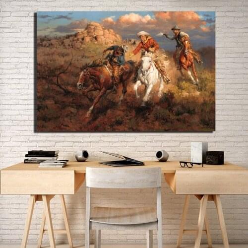 Western Cowboy HD Canvas Print Bedroom Home Decor Modern Wall Art Oil Painting Framework