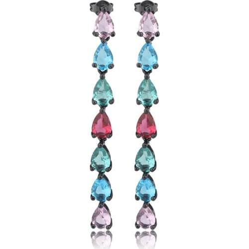 OMYFUN Simple Crystal CZ Long Earrings Multicolor Drop Charming Earring Bijoux Brazil USA European Dangle brincons Semijoyas E40