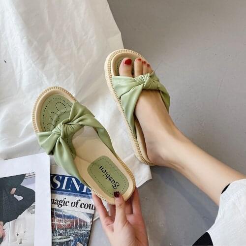 Womens slippers summer wear 2021 new Rome wild student thick-soled bow beach sandals and slippers comfortable non-slip
