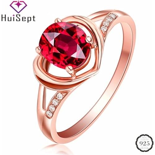 HuiSept Retro Women Ring Silver 925 Jewelry Oval Ruby Zircon Gemstones Heart-shaped Open Rings for Wedding Wholesale Accessories