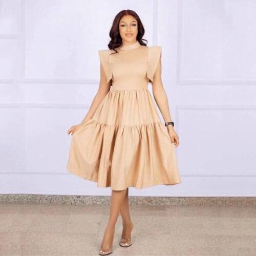Women Summer Elegant Dress Pleated Sleeveless Fit And Flare Solid Color Half High Collar Classy Fashion Female Robes Vestidos