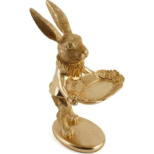 Gold Rabbit Figure Mold Jewelry Tray Earring Storage Holder Living Room Decor Desktop Ornaments Resin Crafts Home Accessories
