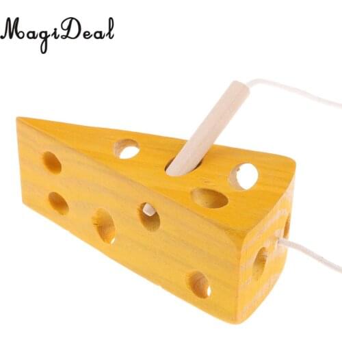 MagiDeal 1Pc Kids Wooden Montessori Cheese Lacing Game Early Learning Education Math Toy Gift for Classroom Baby Preschool Kids