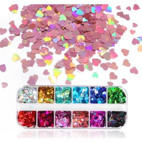 2021 Holographic Glitter Love Heart Shape Epoxy Resin Filling Sequins Paillette Slime Pigment Jewelry Making Flake Decoration