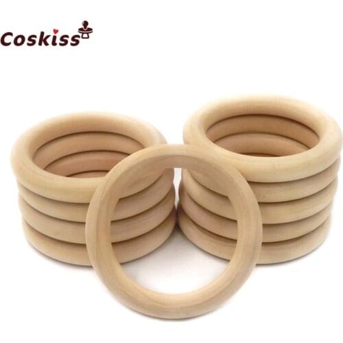 65mm Nature Montessori Baby Toy Organic Infant Teething Teether Toy Accessories Wooden Ring Set Necklace
