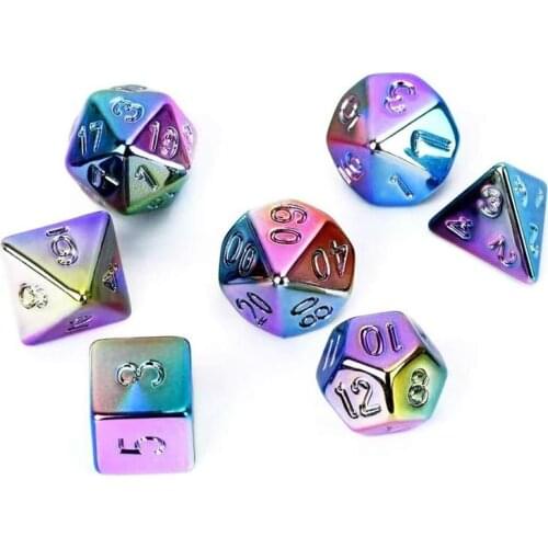 7pcs/lot Multi-sided Metal Dice Portable Rainbow Color Evening Party Game Dice Toys Gifts