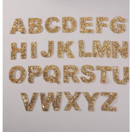 A to Z 26 letters Hot fix Rhinestones Beaded Patch Applique Iron on Clothes Stickers Garment Apparel Hat Accessories