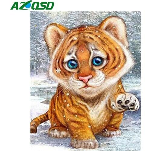 AZQSD Adult Painting By Number Canvas Kits Tiger Unframe DIY Home Decoration Pictures By Numbers Animal Handmade Gift