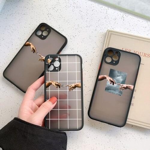 Funny Art Hand Creation of Adam Cell Phone Case for iPhone 11 12 Pro Max SE 2020 6s 7 8 Plus X XS Max XR Black Hard Back fundas