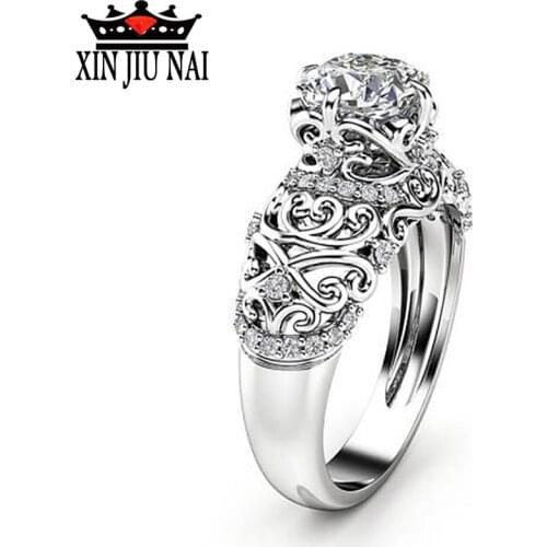 Zircon Silver Ring Hollow Out Flower Engagement Ring for Women Fashion Jewelry Womens Wedding Accessories Bague Femme