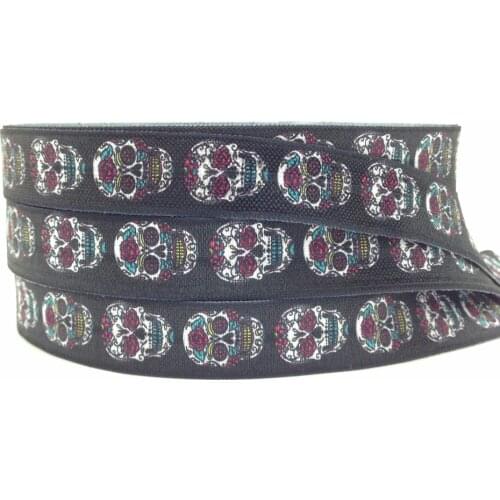 New Arrived 5/8" Sugar Skull Print Fold Over Elastic 10yards/lot Skull Elastic FOE Ribbon for DIY Headwear Hair Accessories