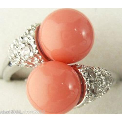 Hot sale new Style >>>>Double Pink Coral Bead Crystal Ring Size:7.8.9
