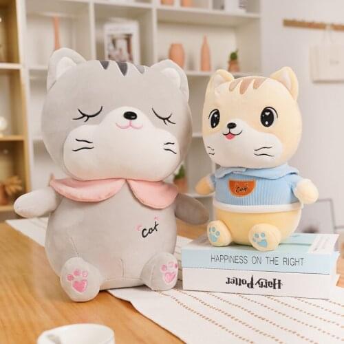 30/40/55CM Cute Cat Plush Toy Kawaii Gray Yellow Stuffed Pillow Girl Holiday Gift Home Decoration
