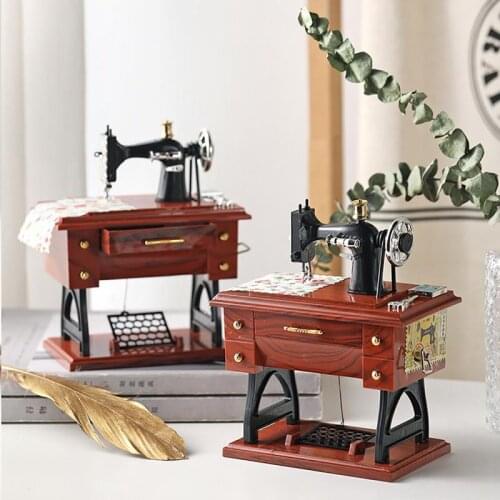 Classical Mini Music Boxes Plastic Vintage Music Box Sewing Machine Style Mechanical Birthday Gift Table Decor Plastic Ornaments