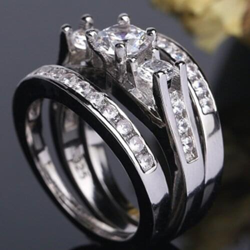 X yan 3Pcs/set Charm Sparkling Luxury Crystal Zircon Wedding Rings Set for Women Engagement Rings Set Jewelry Accessories