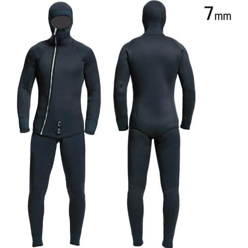 7MM neoprene wetsuit Men Scuba spearfishing diving suit hood jacket & pants Snorkeling 2-pieces set winter thermal swimsuit