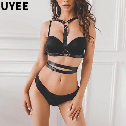 Leather Lingerie Harness Belt Women Sexy Body Bondage Gothic Garter Belt Adjustable Bust Sex Suspenders Harness Accessories