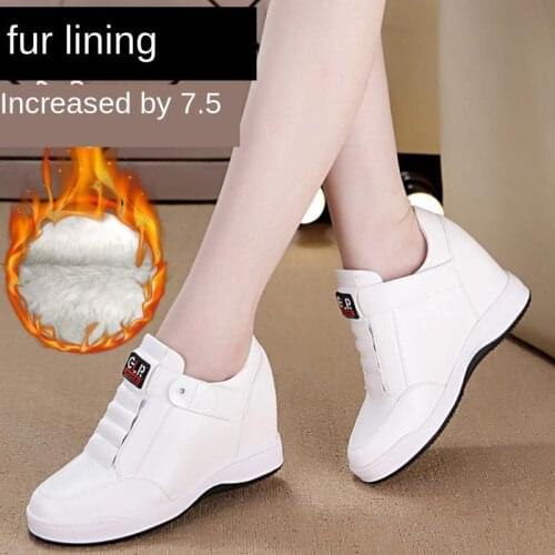 SWONCO White Sneakers Shoes Woman Winter Warm Fur Wedges Shoes 2019 Female Black Sneakers Platform Casual Velvet Cotton Sneaker