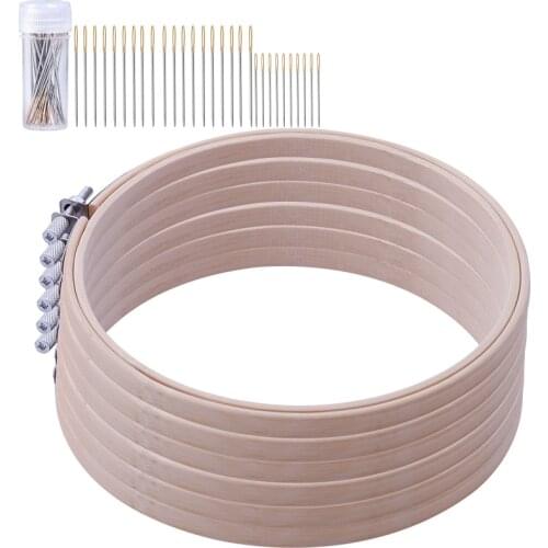 LMDZ 6 Inch Round Embroidery Hoop Bamboo Circle Cross Stitch Hoop Ring with Embroidery Needle Large Eye Stitching Needles
