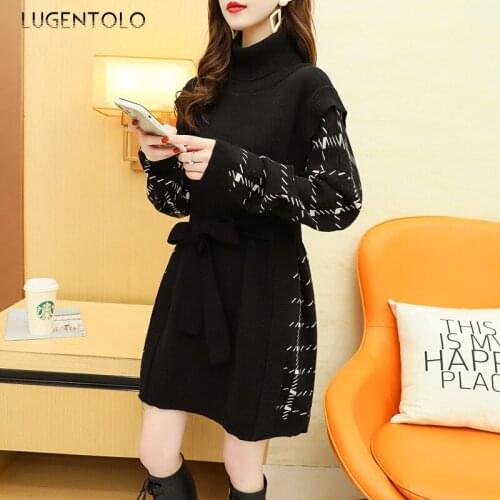 Модные вязаные платья Lugentolo China At AliExpress