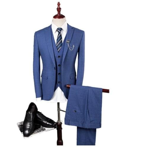 Single button blazer men business mens suits anzug herren traje hombre formal mens grooming groomsman (Jackets+Pants+vest)