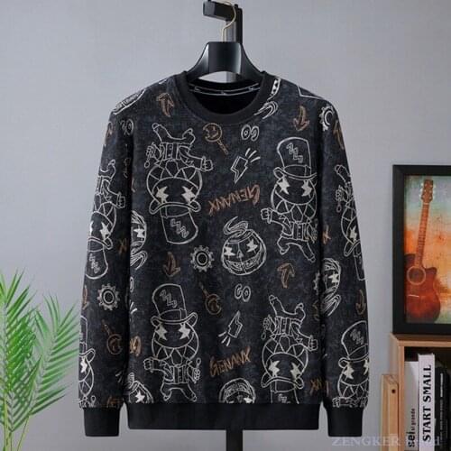 Spring and autumn casual mens plus fat plus size tide fat round neck printing cartoon loose casual pullover sweater 160 kg 10xl