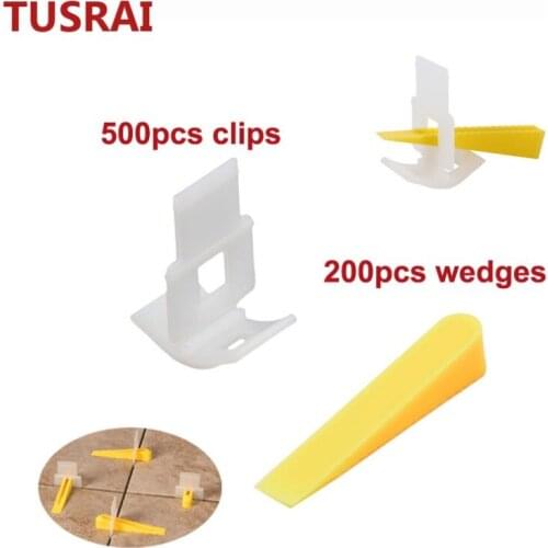 Tile System Kit 700pcs 1/16" 1.5mm Ceramic Wall Floor Lippage Leveling Wedges 500pcs and Clips 200pcs Sets Laying Tools TUSRAI