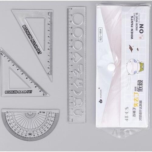 20 Sets Plastic Ruler Set Student Mathematical Drawing Tools Stationery Creative Stencils Straight Ruler Triangular Ruler Set
