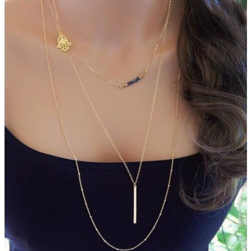 2017 New Boho Simple Chain Gold/Silver Plated Pendant Multi Layer Choker Necklace Fine Jewelry for Women Necklaces Body Jewelry