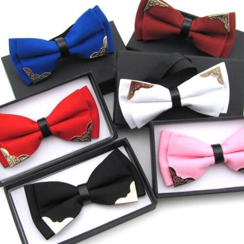 2017 New Fashion Boutique Metal Head Bow Ties For Groom Men Women Butterfly Solid Bowtie Classic Gravata Cravat