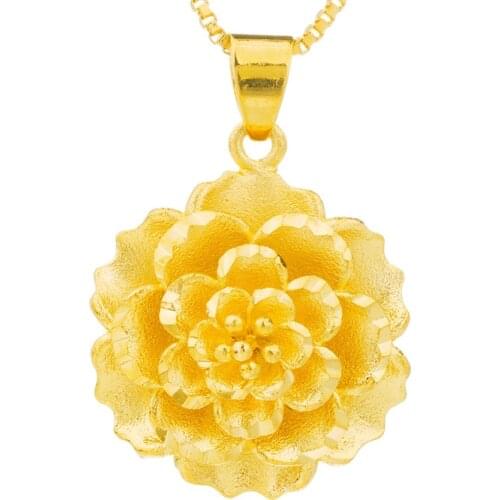 New Simple Big 24K gold flower shape necklaces for Women Chain Necklace Gold Round Choker Pendant Necklace Jewelry Necklaces